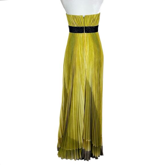 Carmen Marc Valvo Lime Green Pleated Strapless Beaded Waist Maxi Dress Gown 2 - Picture 3 of 10